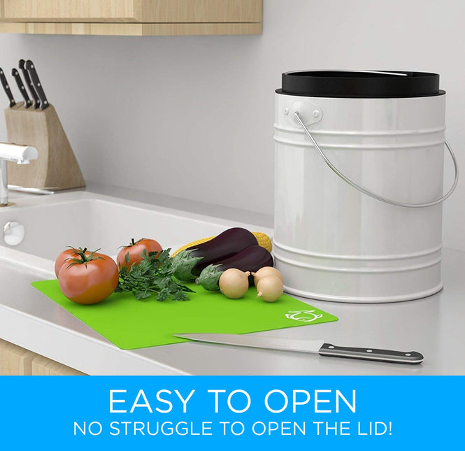 Cooler Kitchen Compost Bin 3L with EZ-No Lock Lid, Plastic Liner & Charcoal Filters-Sturdy Construction & Odor-Free Seal w/Dishwasher Safe Bucket by Cooler Kitchen