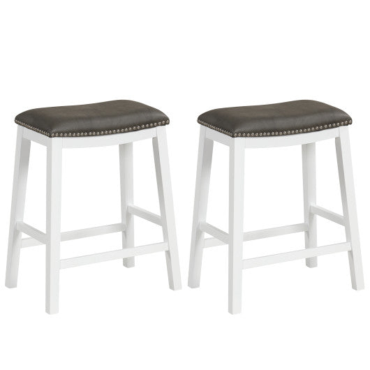 26 Inch Counter Height Bar Stool Set of 2 with Upholstered Seat-Gray