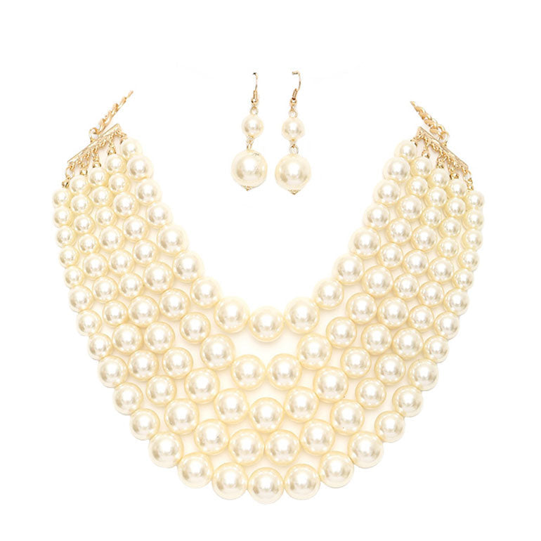 Chunky Multi Strand Pearl Bib Necklace by Madeline Love