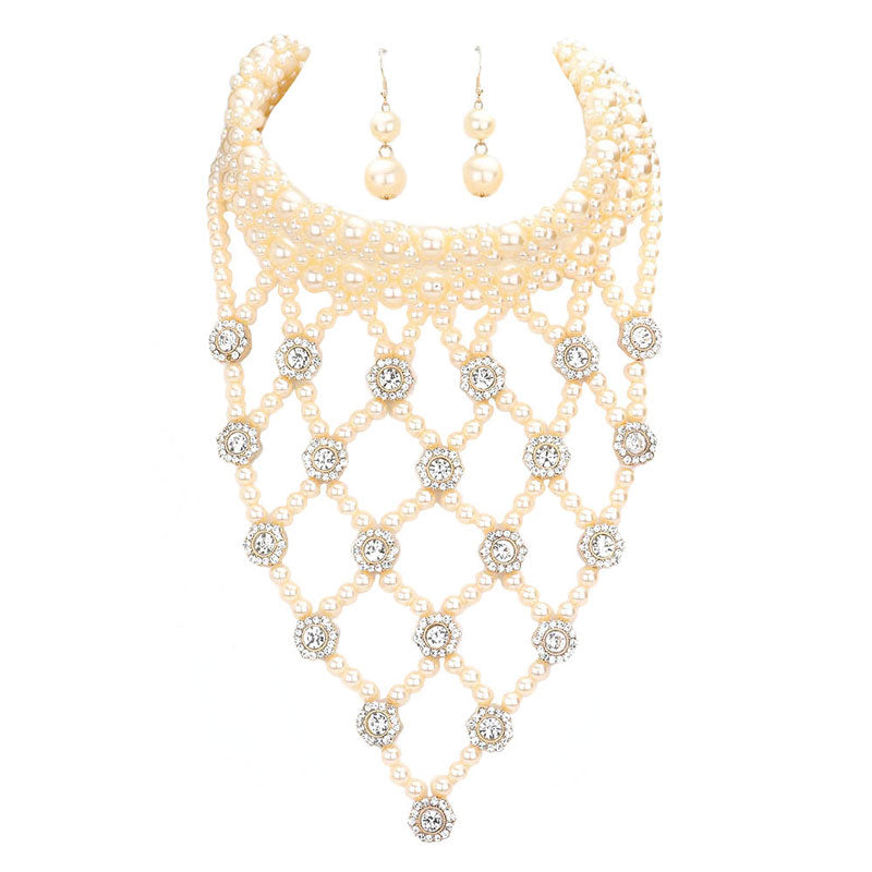 Flower Stone Embellished Pearl Statement Necklace by Madeline Love