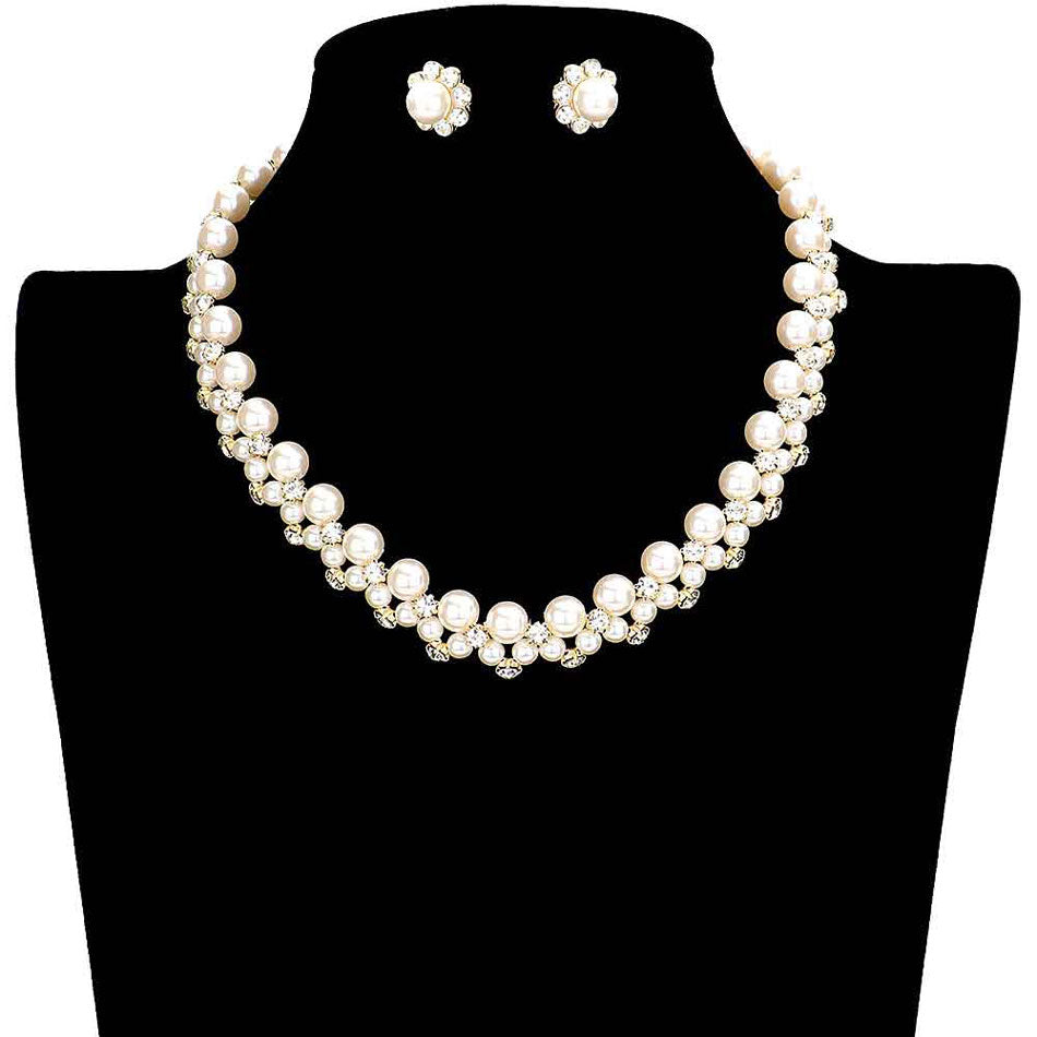 Pearl Crystal Rhinestone Collar Necklace by Madeline Love