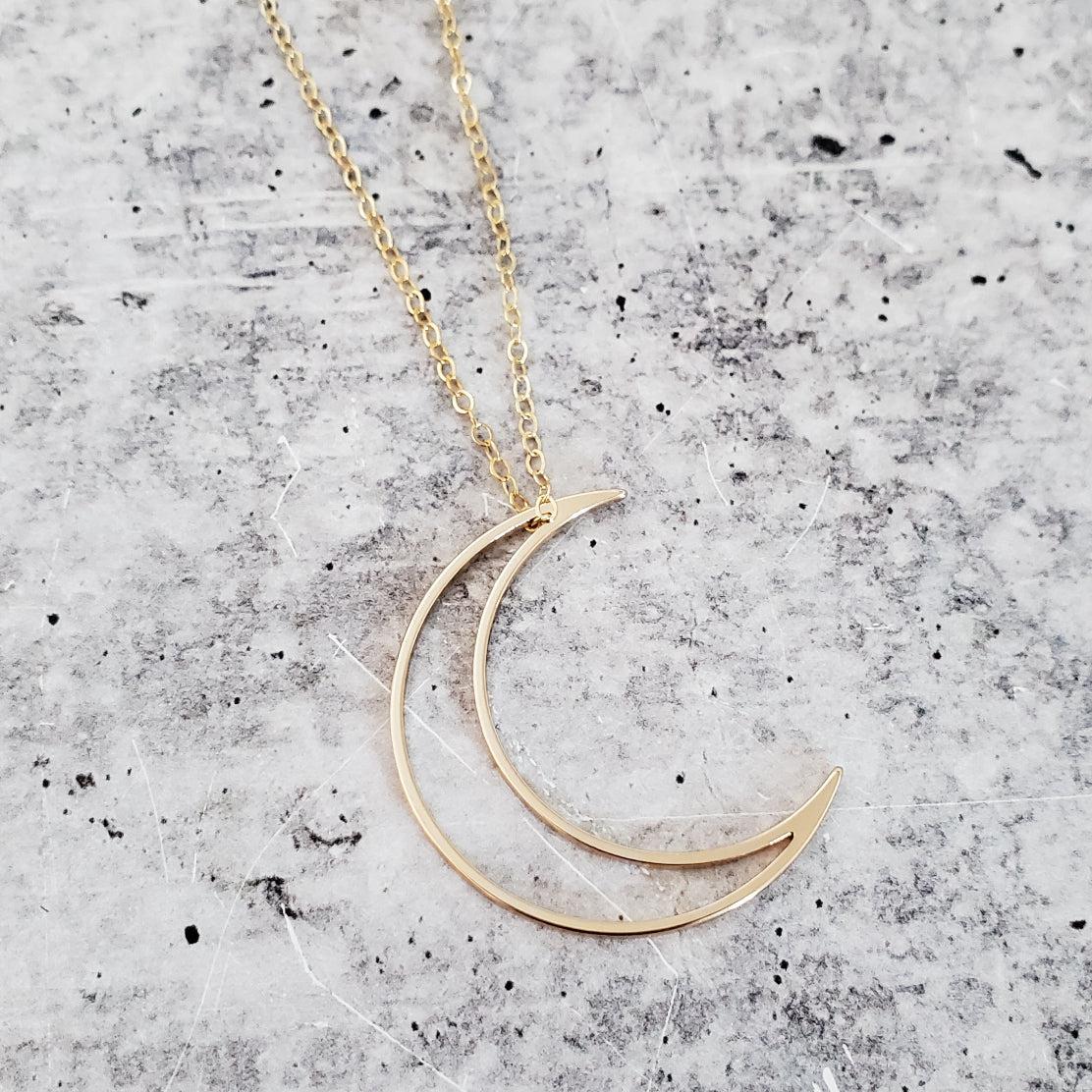 Crescent Moon Gold Necklace by Salt and Sparkle