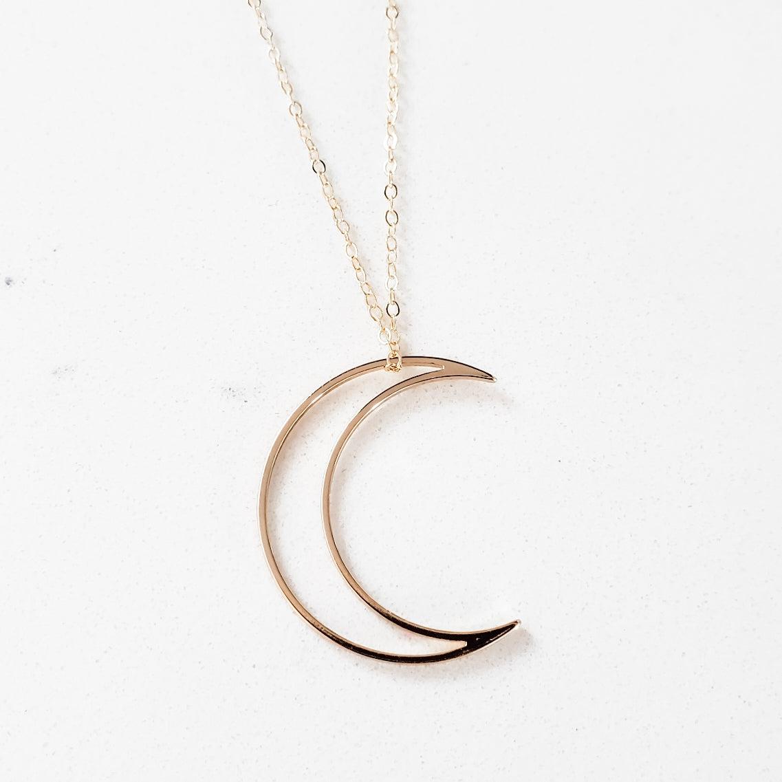 Crescent Moon Gold Necklace by Salt and Sparkle