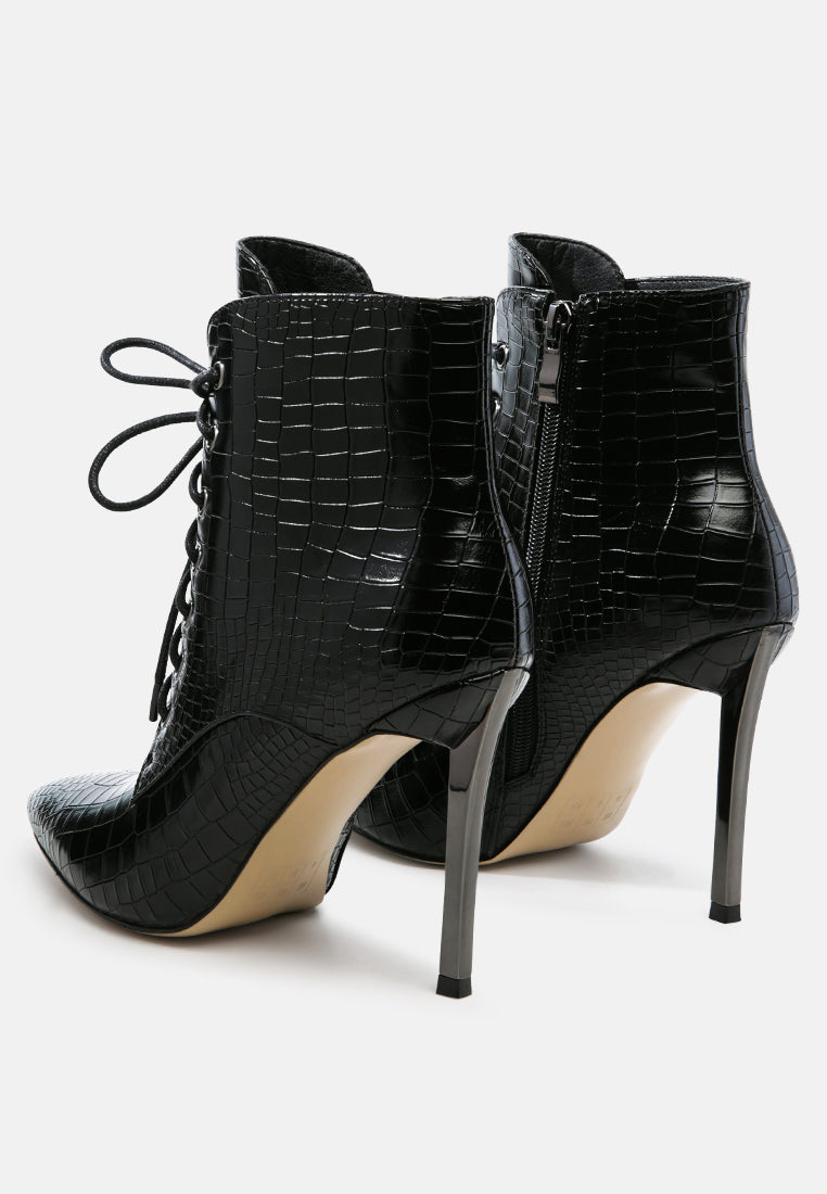 escala croc lace-up stiletto boots by London Rag