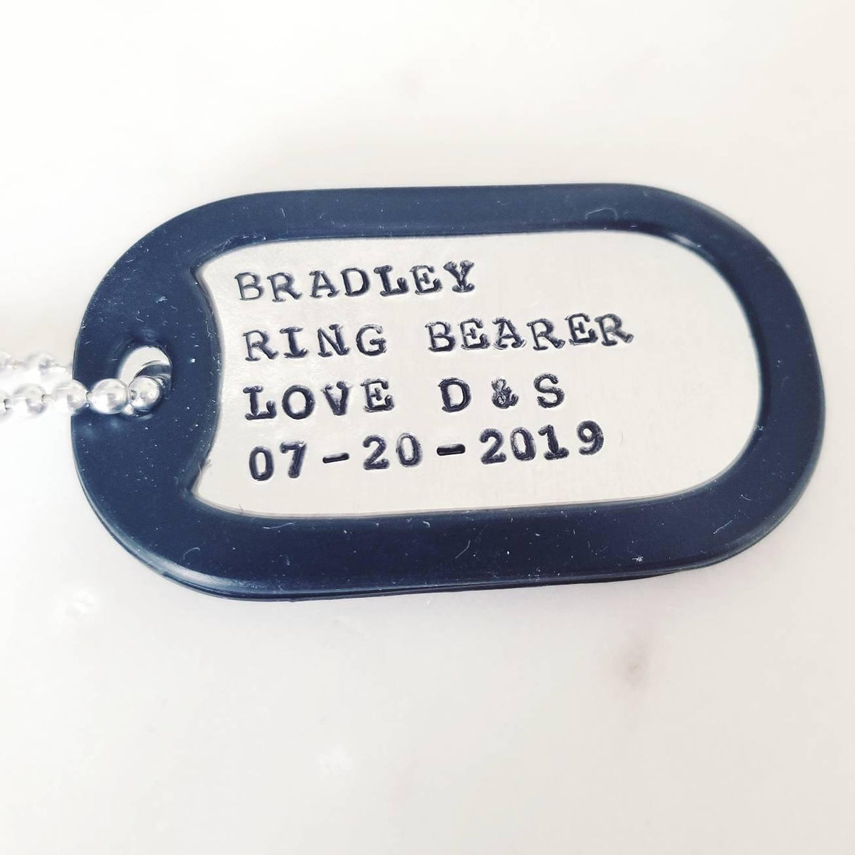 Custom Ring Bearer Dog Tag Silver Necklace by Salt and Sparkle