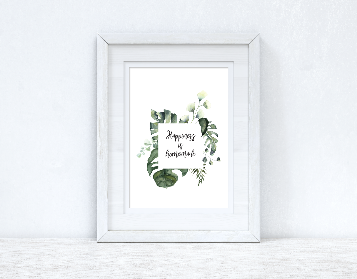 Custom Wording Watercolour Greenery Happiness Is Homemade Wreath Bedroom Home Kitchen Living Room Wall Decor Print by WinsterCreations™ Official Store