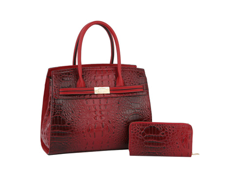 Fashion Croco Top Handle Satchel with Wallet by hfstylish