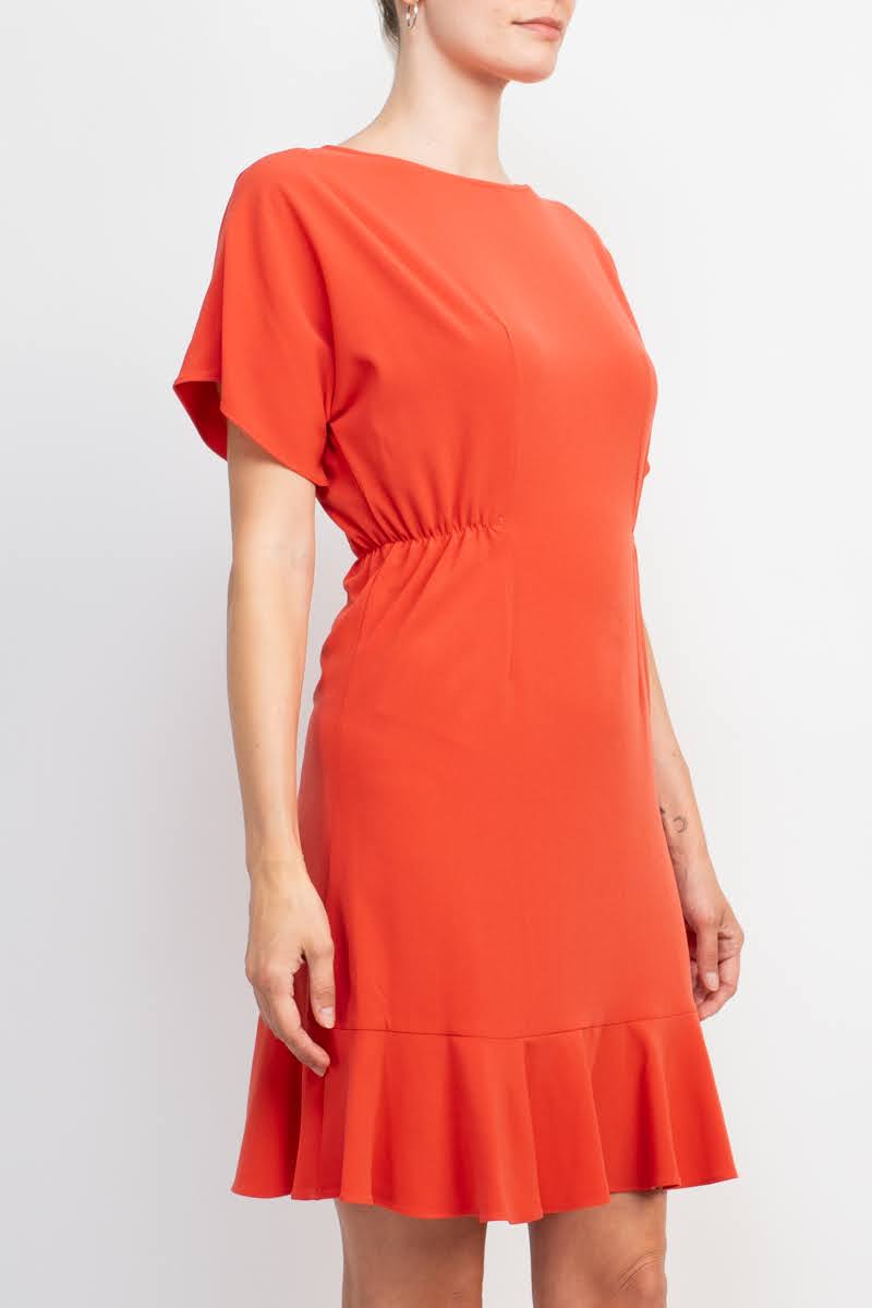 Donna Morgan Crew Neck Short Sleeve Fit & Flare Zipper Back Solid Jersey Dress by Curated Brands