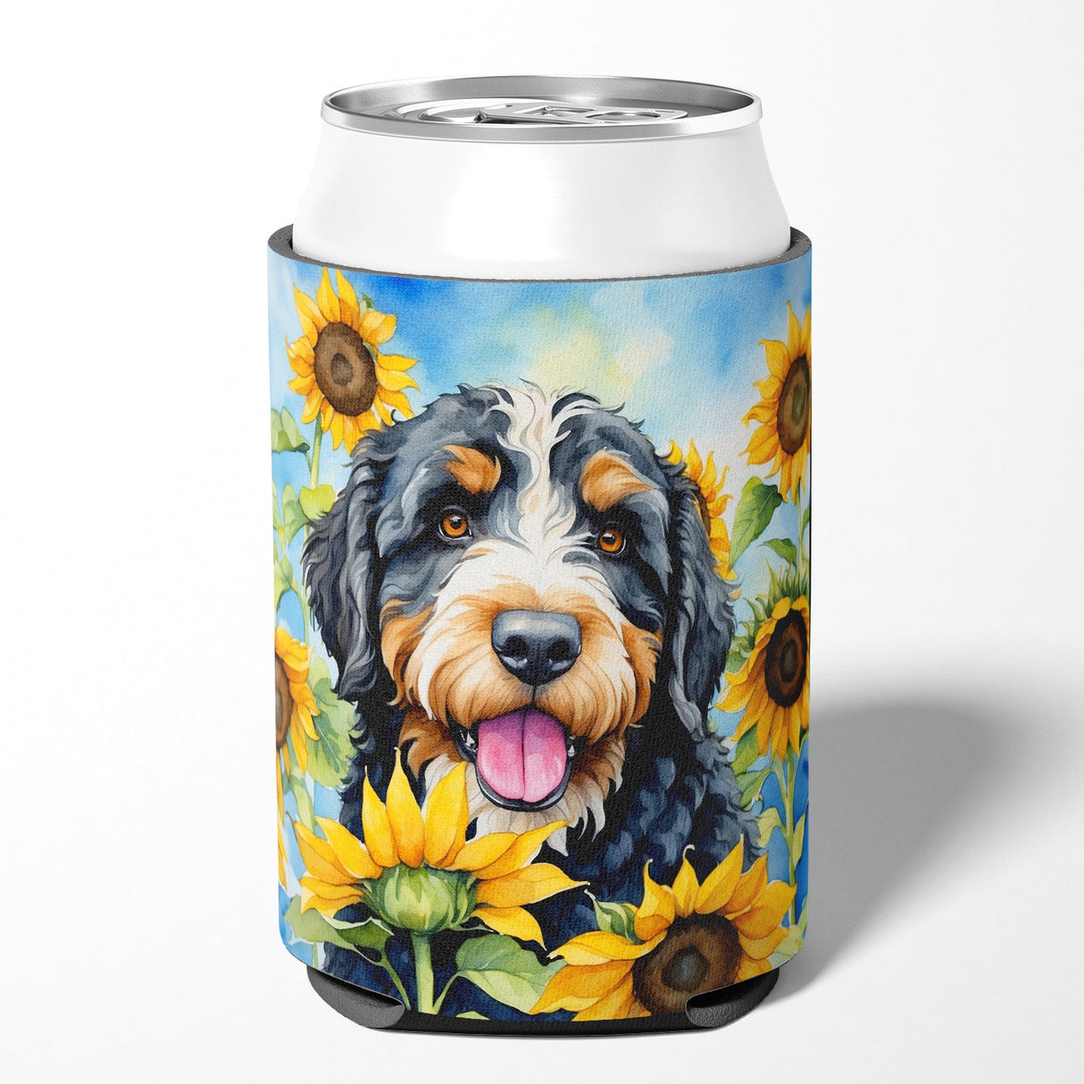 Bernedoodle in Sunflowers Can or Bottle Hugger by Caroline's Treasures