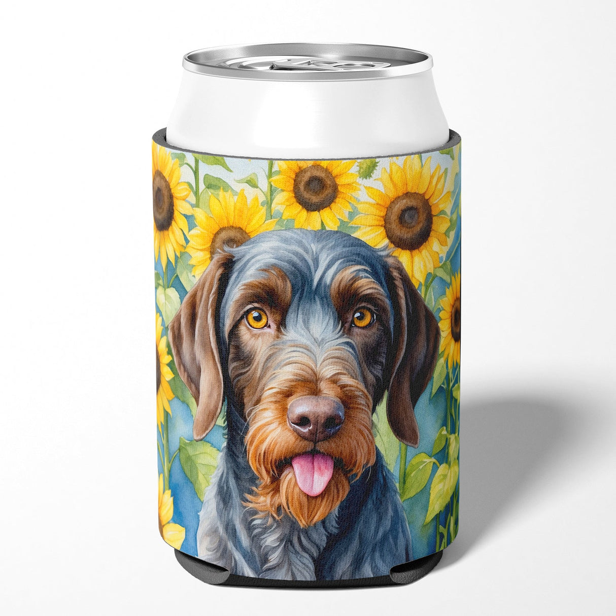 German Wirehaired Pointer in Sunflowers Can or Bottle Hugger by Caroline's Treasures