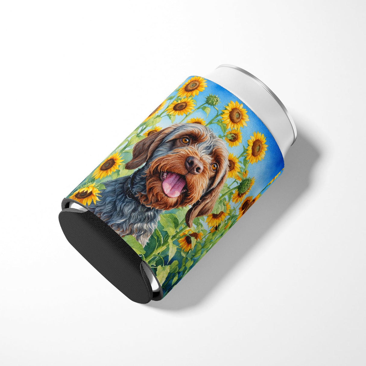 Wirehaired Pointing Griffon in Sunflowers Can or Bottle Hugger by Caroline's Treasures