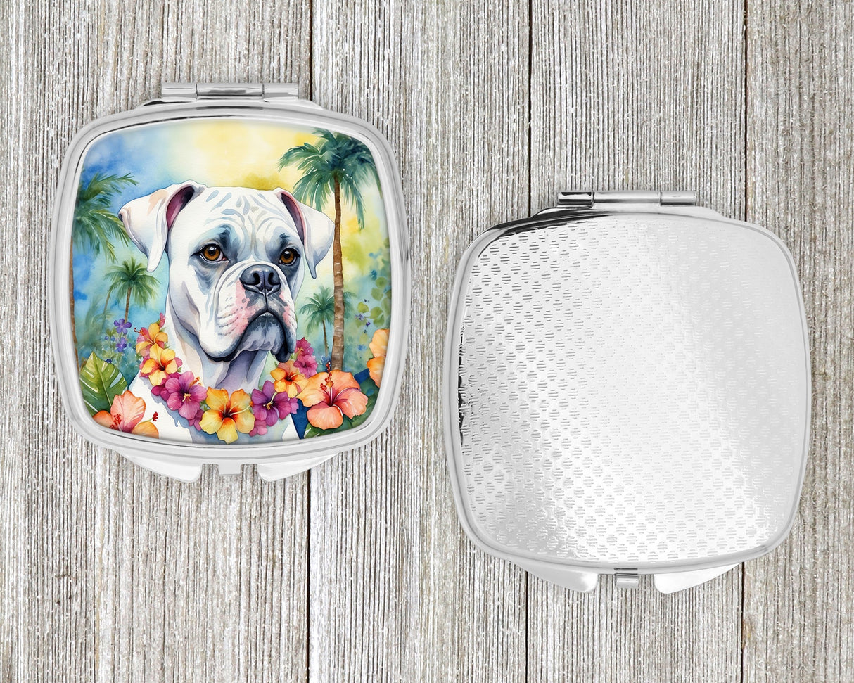 White Boxer Luau Compact Mirror by Caroline's Treasures