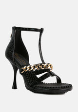 dakota metal chain mid heel sandals by London Rag