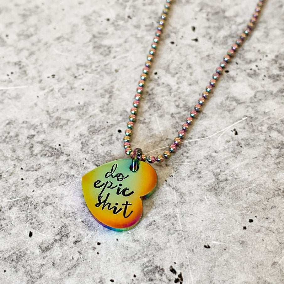 DO EPIC SHIT Rainbow Heart Necklace by Salt and Sparkle