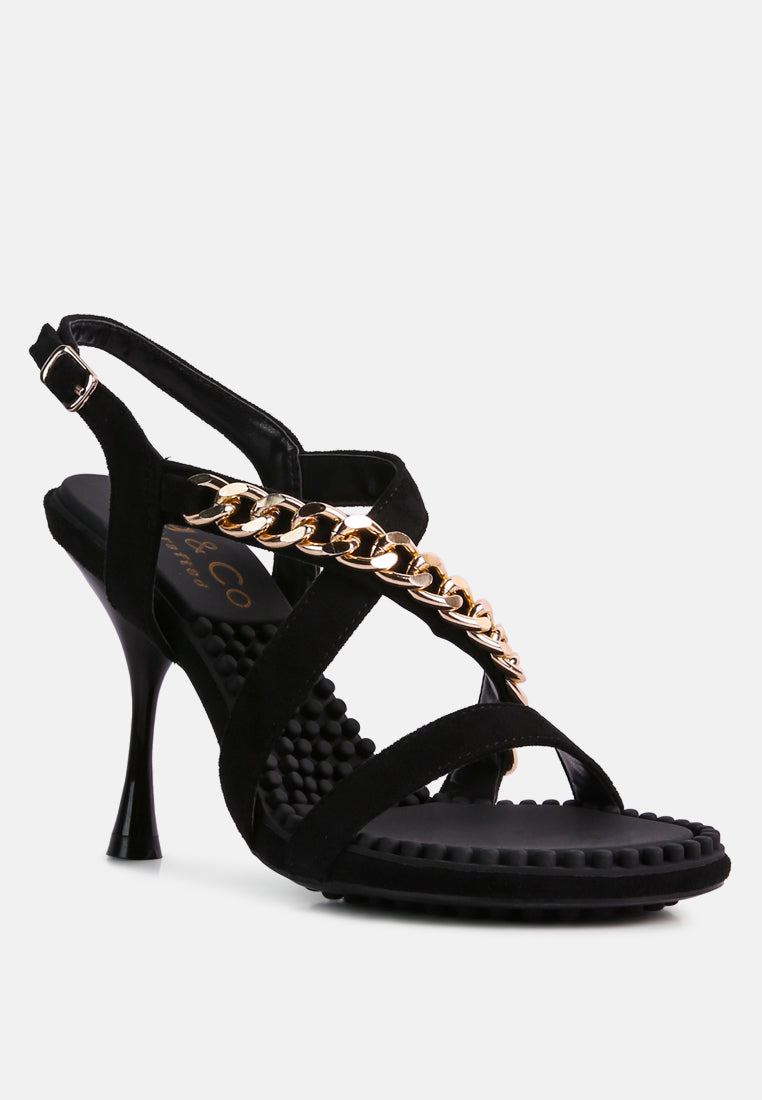 domeda metal chain mid heel sandal by London Rag