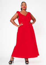 Plus Size Ruffle Trim Wrapped Maxi Dress in Red by Shop at Konus