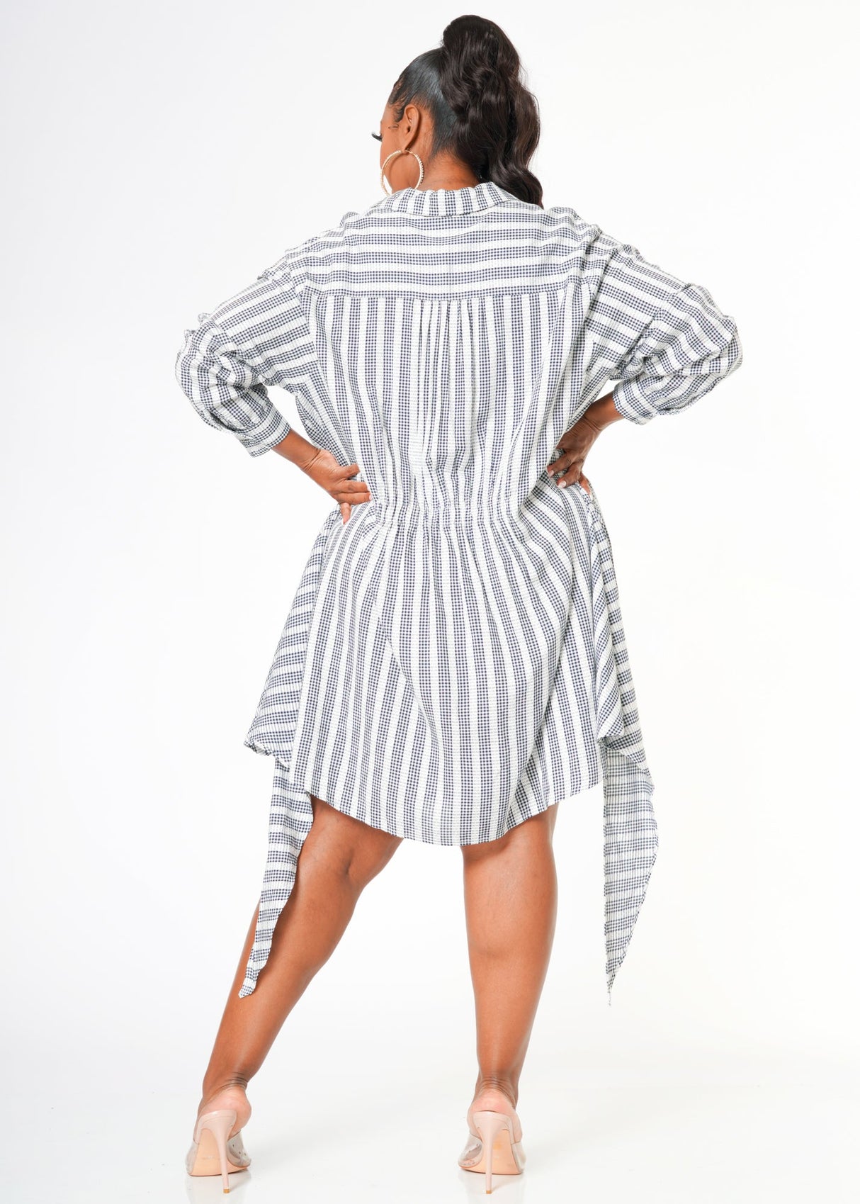 Plus Size Lace Trim Wrapped Shirt Dress in Ditsy Gingham by Shop at Konus