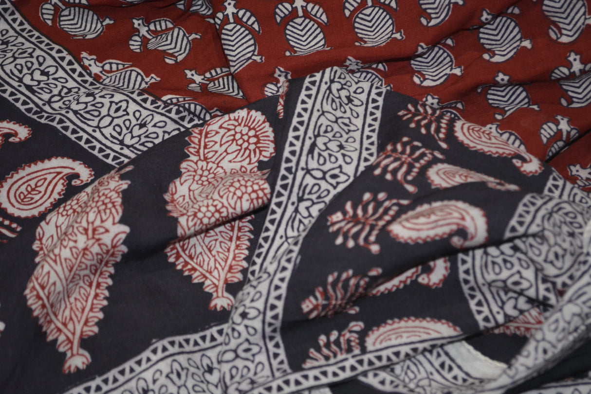 Red and Black Paisely Design Hand Block Printed Naturally Dyed Textiles by OMSutra