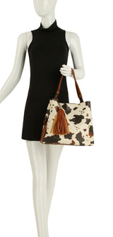 Women Cow Printed Satchel Bag Tote Purse by hfstylish