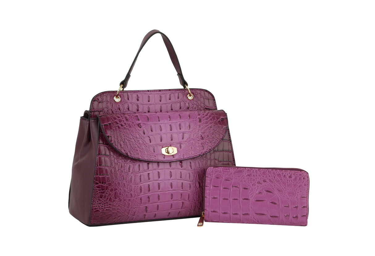 Fashion Croco and Plain Double Satchel with Wallet by hfstylish