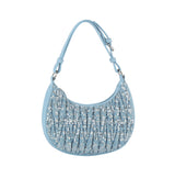 Quilted sequins denim shoulder bag by hfstylish