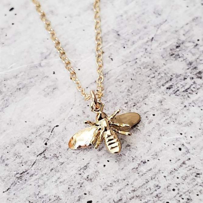 Dainty Bumble Bee Charm Necklace by Salt and Sparkle