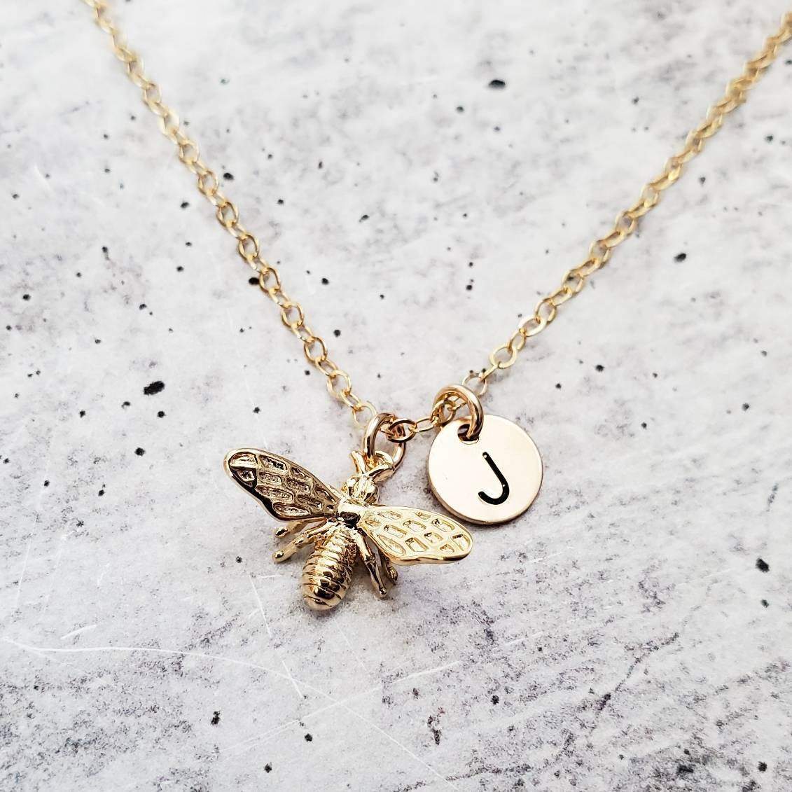 Dainty Bumble Bee Charm Necklace by Salt and Sparkle