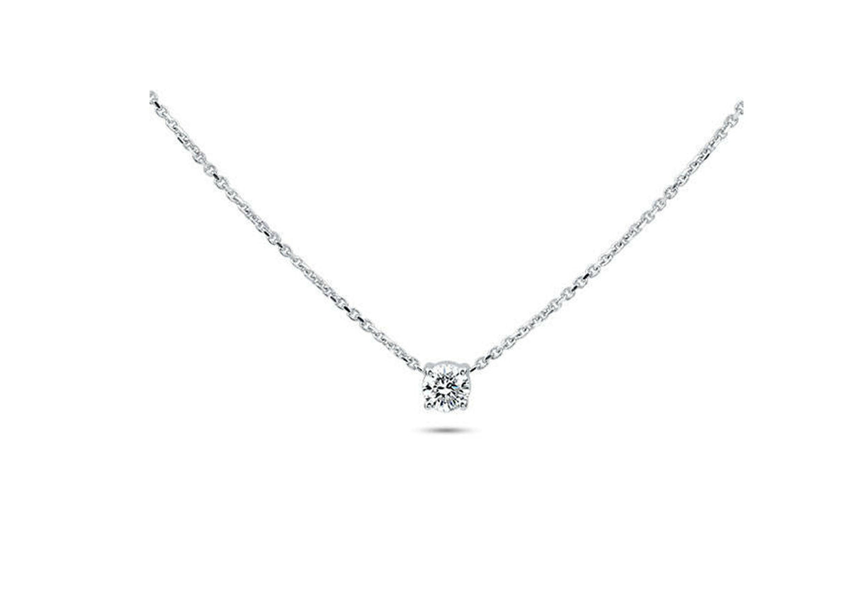 Dainty Solitaire Necklace 14k White Gold by VicStoneNYC Fine Jewelry