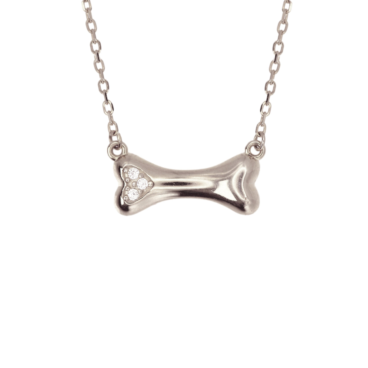 14k Diamond Dog Bone White Gold Necklace by VicStoneNYC Fine Jewelry