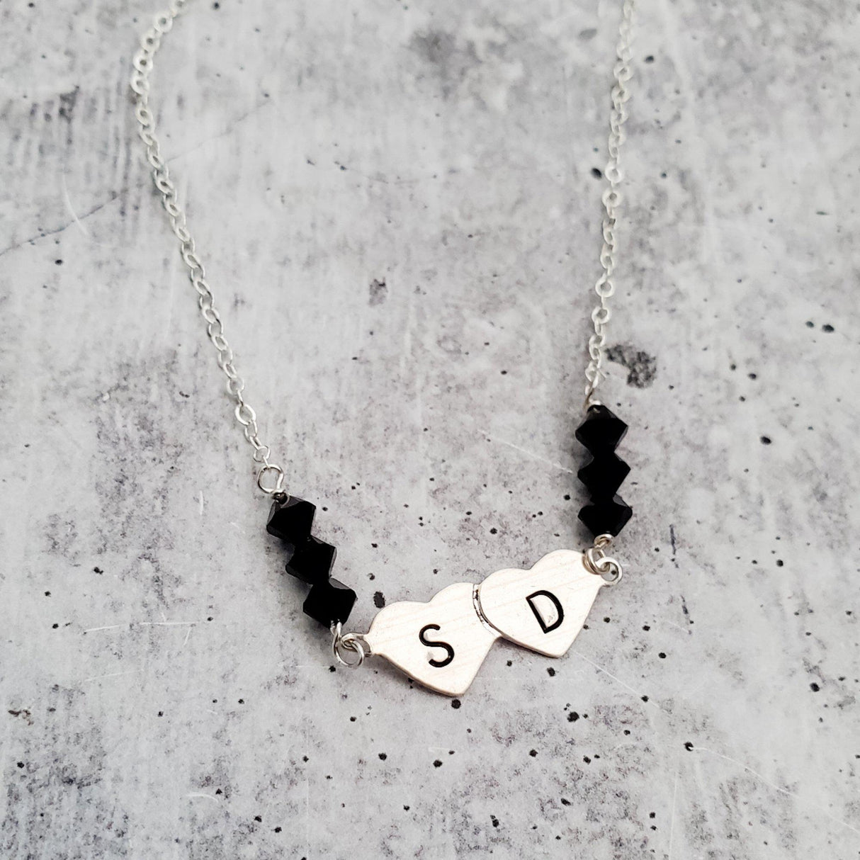 Double Heart Initial Custom Necklace by Salt and Sparkle