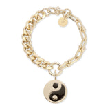 Dual Chain Bracelet With Lage Enamel Yin Yang Pendant by eklexic jewelry