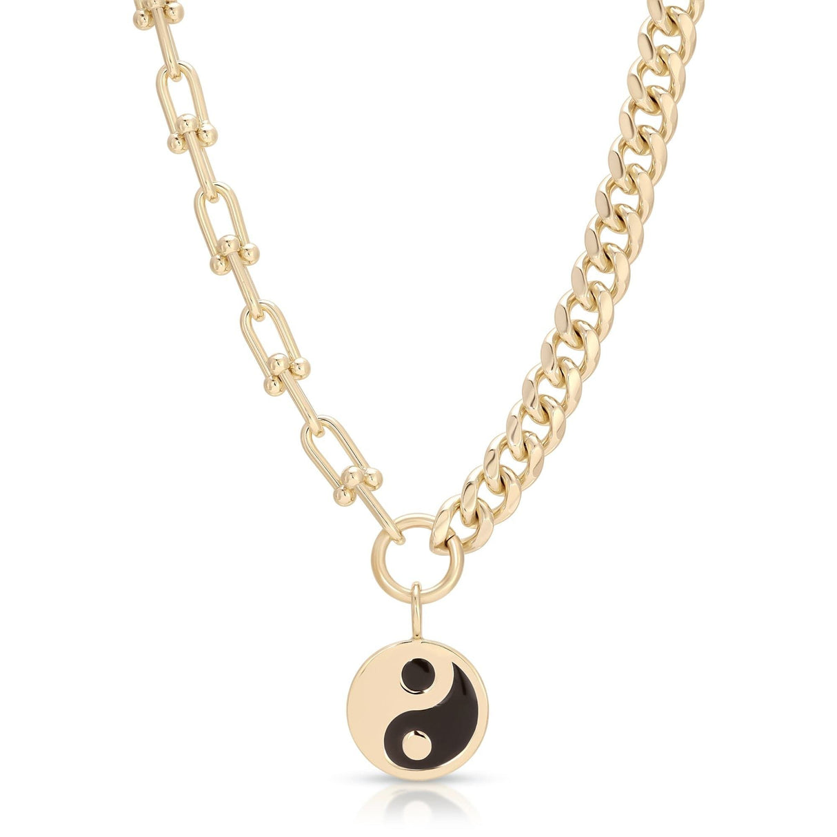 Dual Chain Necklace With Lage Enamel Yin Yang Pendant by eklexic jewelry