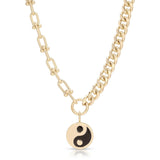 Dual Chain Necklace With Lage Enamel Yin Yang Pendant by eklexic jewelry