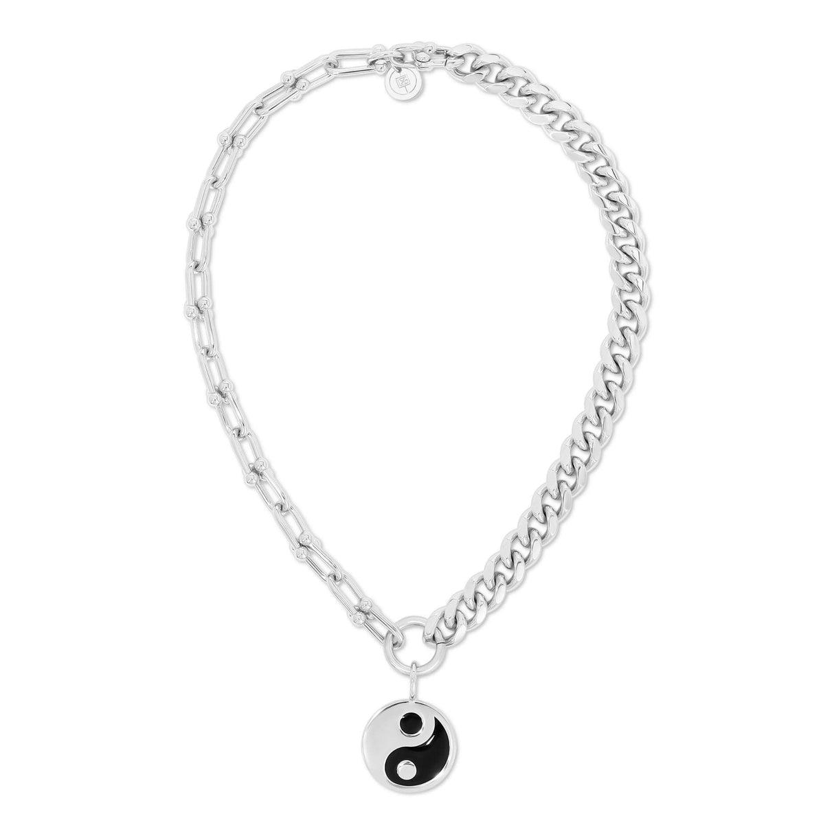 Dual Chain Necklace With Lage Enamel Yin Yang Pendant by eklexic jewelry