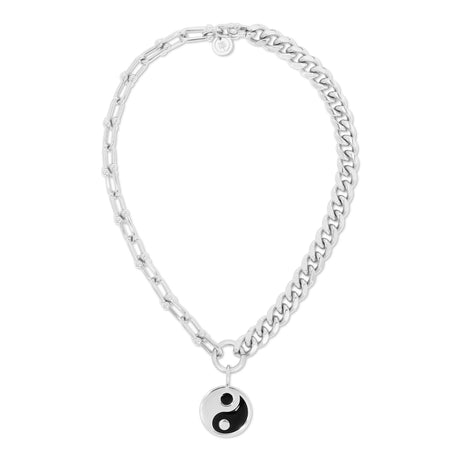 Dual Chain Necklace With Lage Enamel Yin Yang Pendant by eklexic jewelry