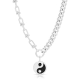 Dual Chain Necklace With Lage Enamel Yin Yang Pendant by eklexic jewelry