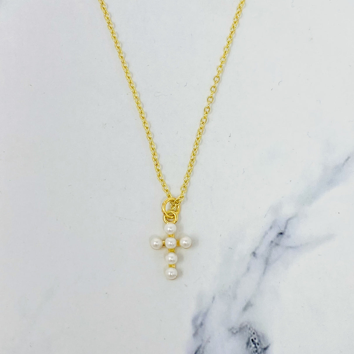 Shell Pearl Cross Necklace by Ellisonyoung.com