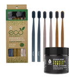 Natural Radiance Combo: Activated Coconut Charcoal Powder Natural Teeth Whitener + 100% Eco-friendly Cedarwood Toothbrushes (6 Pack) by Pursonic