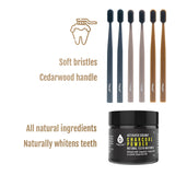 Natural Radiance Combo: Activated Coconut Charcoal Powder Natural Teeth Whitener + 100% Eco-friendly Cedarwood Toothbrushes (6 Pack) by Pursonic