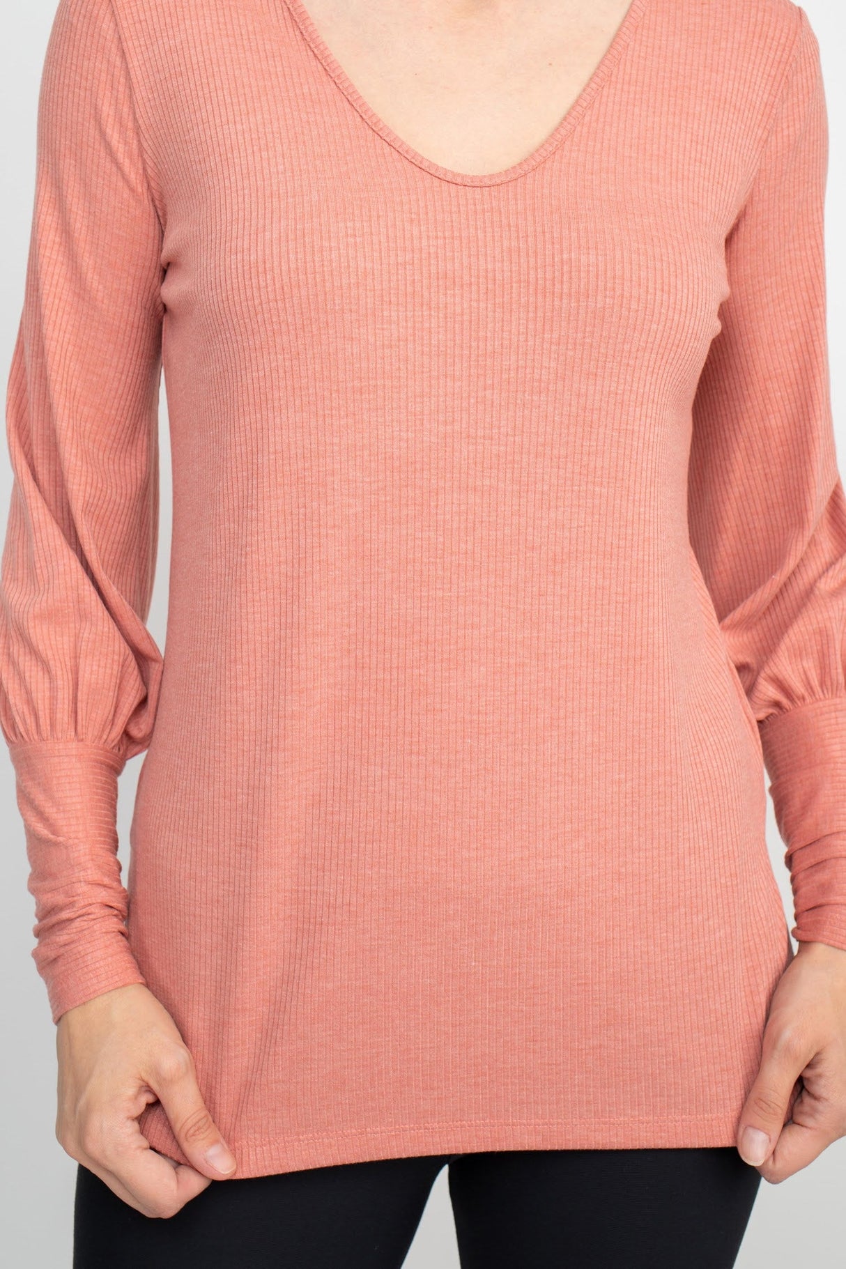 Ellen Tracy Scoop Neck Blouson Long Sleeve Solid Knit Jersey Top by Curated Brands