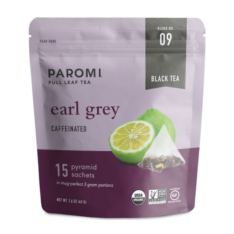 Organic Earl Grey Black Tea, Full Leaf, in Pyramid Tea Bags by Paromi Tea