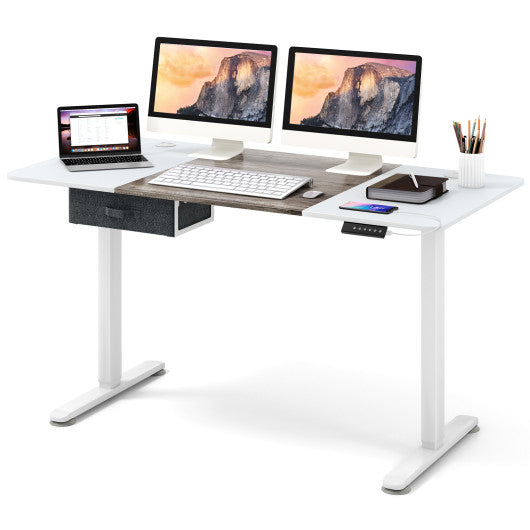 Height Adjustable Electric Standing Desk with USB Charging Port-Gray