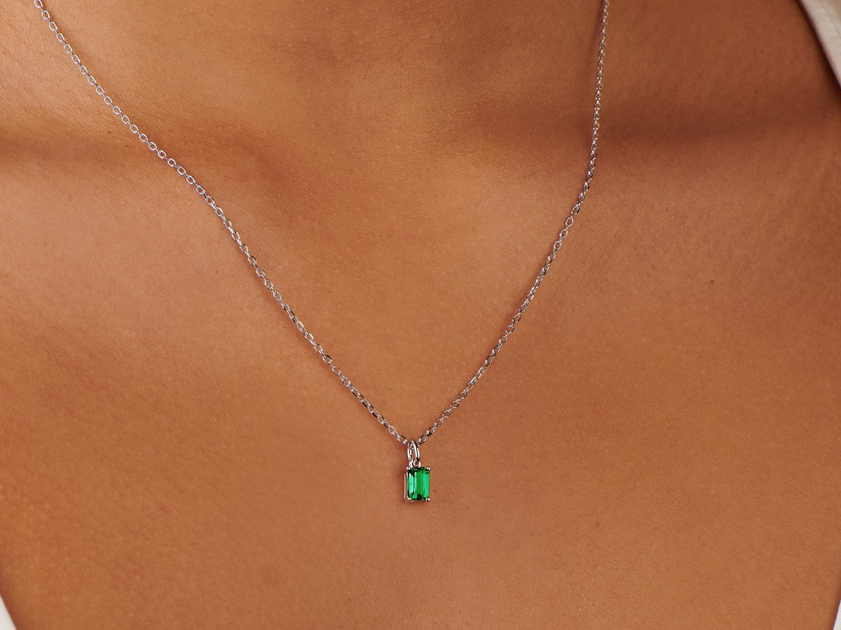 Birthstone Silver Necklace - May by Little Sky Stone