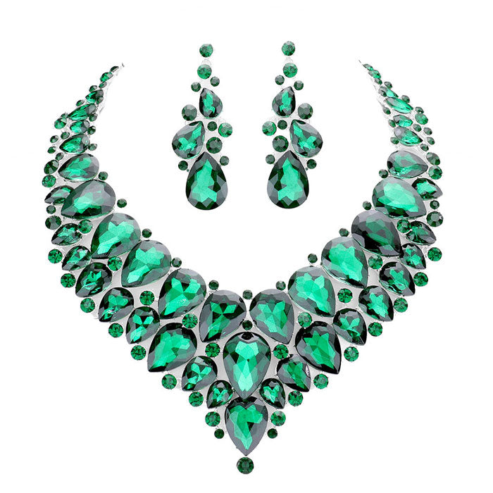 Teardrop Cluster Rhinestone Collar Necklace Earrings Set by Madeline Love