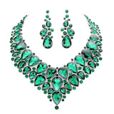 Teardrop Cluster Rhinestone Collar Necklace Earrings Set by Madeline Love