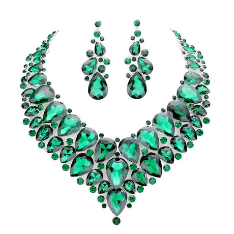 Teardrop Cluster Rhinestone Collar Necklace Earrings Set by Madeline Love