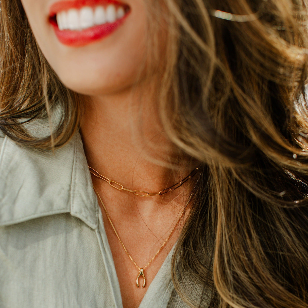 Classic Gold Stone Pendant Necklace Set - Paperclip Chain & Tiger's Eye by ETHICGOODS