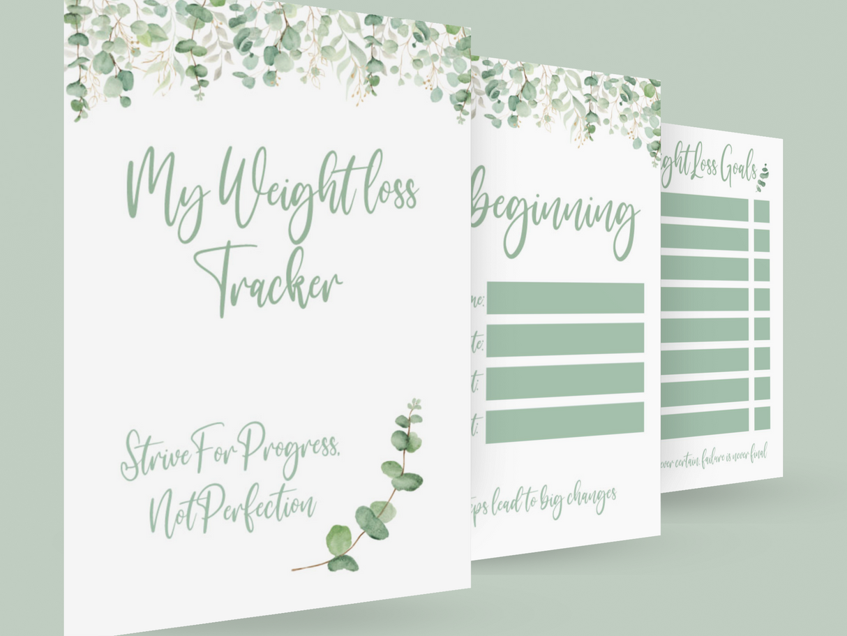 Binded Eucalyptus Leaf Weight Loss & Diet Tracker Journal A4 Diary - Up To 1 Year Measurements Goals Weigh Ins + Lots MORE! by WinsterCreations™ Official Store