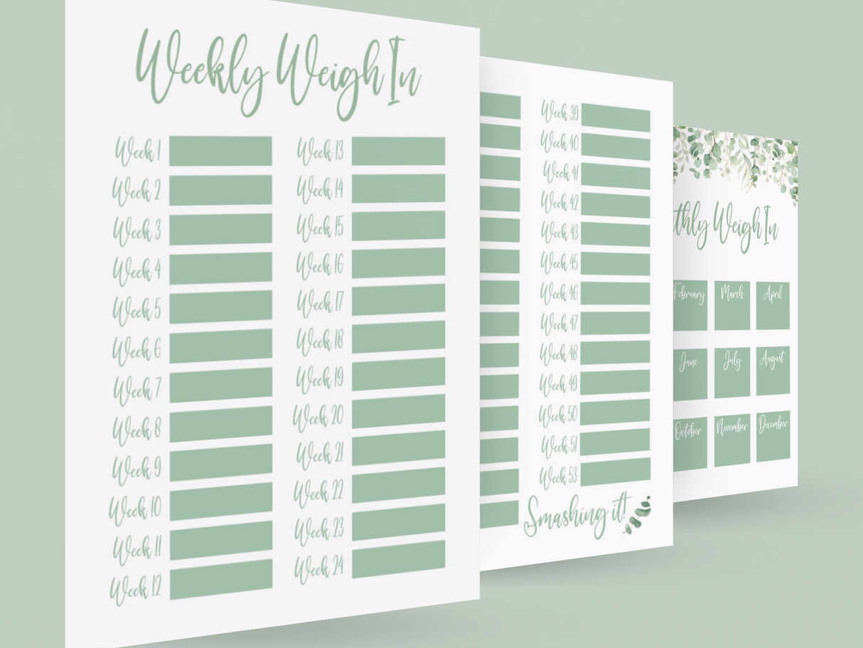 Binded Eucalyptus Leaf Weight Loss & Diet Tracker Journal A4 Diary - Up To 1 Year Measurements Goals Weigh Ins + Lots MORE! by WinsterCreations™ Official Store