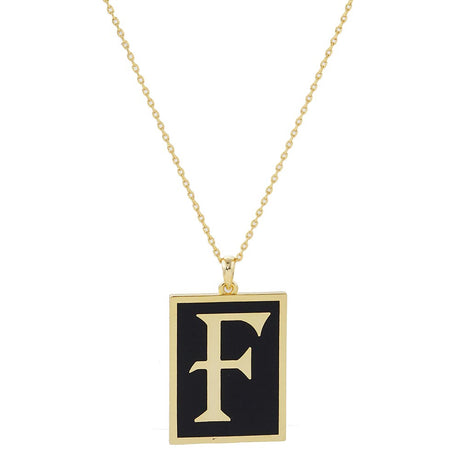 Gold Dipped Enamel Rectangle Monogram Pendant Necklace by Madeline Love